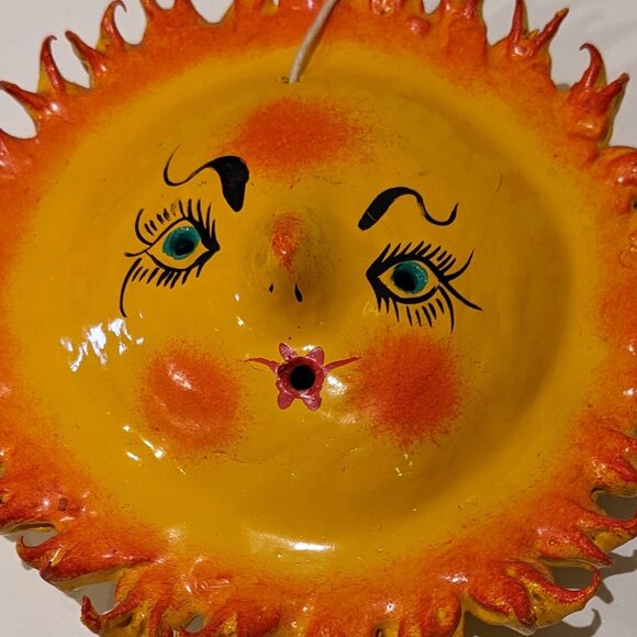 🌞 Vintage Mexican Coconut Shell Sun – Hand-Painted Wall Art Smiling Face - Picture 1 of 5